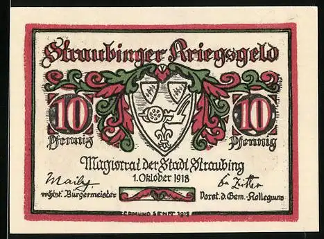 Notgeld Straubing 1918, 10 Pfennig, Wappen