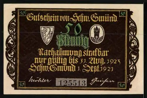 Notgeld Schw. Gmünd 1921, 50 Pfennig, Nonnen und Mönche beten vor Marienbildnis