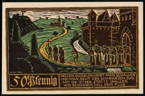Notgeld Schw. Gmünd 1921, 50 Pfennig, Mönche bei der Prozession