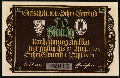 Notgeld Schw. Gmünd 1921, 50 Pfennig, Mönche bei der Prozession