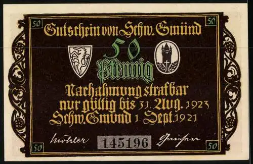 Notgeld Schw. Gmünd 1921, 50 Pfennig, Nonnen und Mönche beten vor Marienbildnis