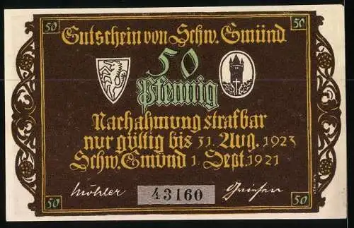 Notgeld Schw. Gmünd 1921, 50 Pfennig, Mönche bei einer Prozession