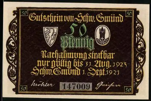 Notgeld Schw. Gmünd 1921, 50 Pfennig, Nonnen und Mönche beten vor Marienbildnis