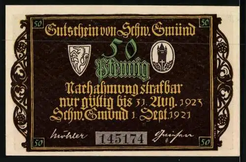 Notgeld Schw. Gmünd 1921, 50 Pfennig, Nonnen und Mönche beten vor Marienbildnis