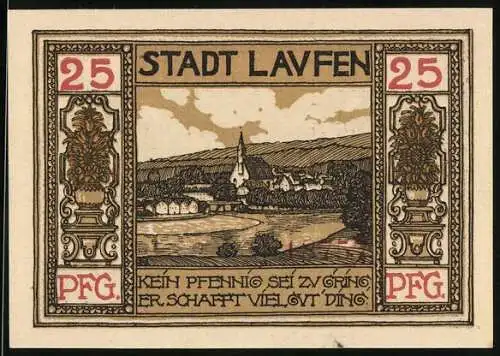 Notgeld Laufen 1920, 25 Pfennig, Stadtansicht und Wappen