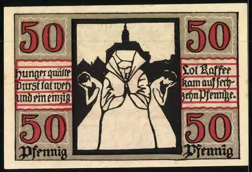 Notgeld Naumburg 1920, 50 Pfennig, Wappen, Leidende Frauen und ein Geistlicher