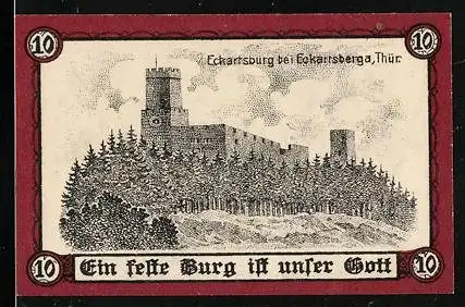 Notgeld Eckartsberga in Thür. 1921, 10 Pfennig, Blick zur Eckartsburg