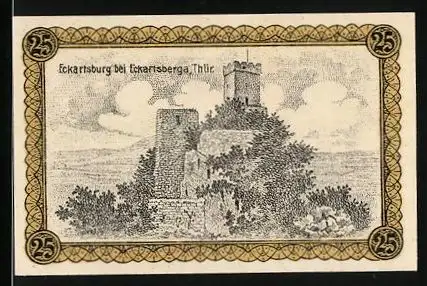 Notgeld Eckartsberga in Thür. 1920, 25 Pfennig, Blick zur Eckartsburg