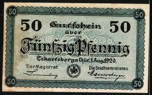 Notgeld Eckartsberga in Thür. 1920, 50 Pfennig, Ortsansicht mit Eckartsburg