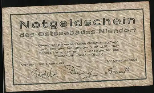 Notgeld Niendorf /Ostsee 1921, 25 Pfennig, Strand aus der Vogelschau