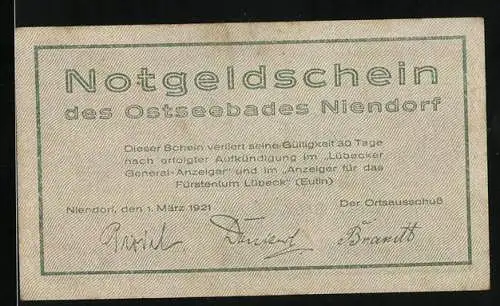 Notgeld Niendorf /Ostsee 1921, 75 Pfennig, Ansicht bei Sturm
