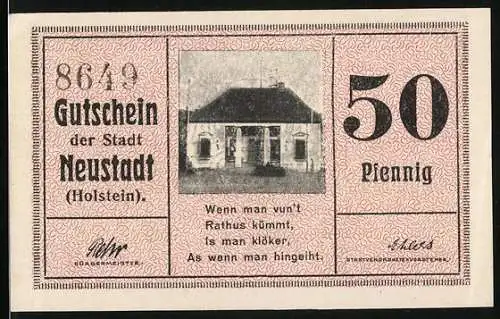 Notgeld Neustadt (Holstein), 50 Pfennig, Rathaus