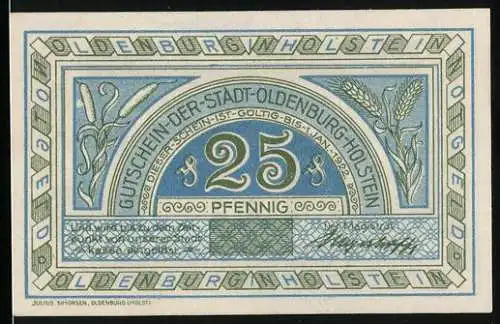 Notgeld Oldenburg (Holstein), 25 Pfennig, Wappen mit Stargard und Oldenburg