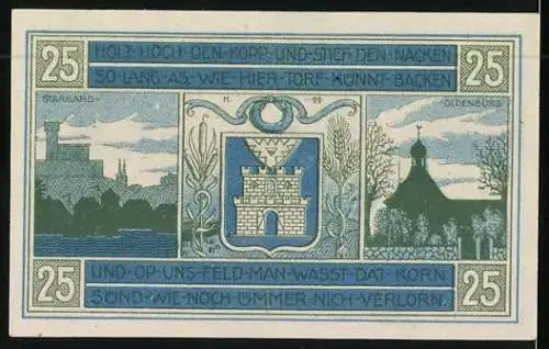 Notgeld Oldenburg (Holstein), 25 Pfennig, Wappen mit Stargard und Oldenburg