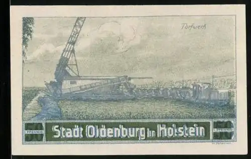 Notgeld Oldenburg in Holstein 1922, 50 Pfennig, Torfwerk und Wappen