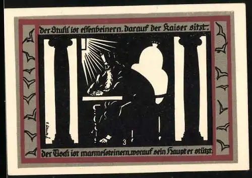 Notgeld Rossla am Kyffhäuser 1921, 50 Pfennig, Barbarossasage: Der Stuhl ist ern, Darauf der Kaiser sitzt ....