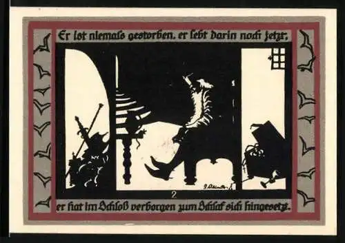 Notgeld Rossla am Kyffhäuser 1921, 50 Pfennig, Barbarossasage: Er ist niemals gestorben, Er lebt darin noch jetzt...