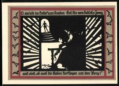 Notgeld Rossla am Kyffhäuser 1921, 50 Pfennig, Barbarossasage: Er spricht im Schlaf zum Knaben: Geh hin vors Schloss....