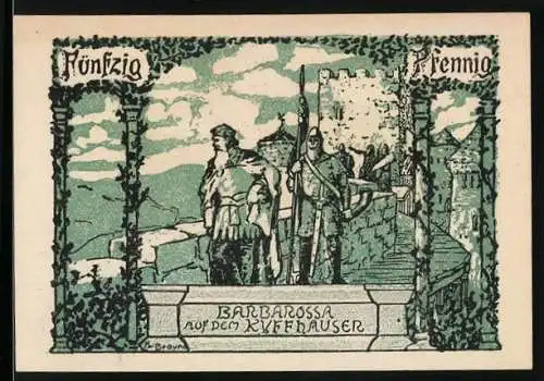 Notgeld Frankenhausen am Kyffhäuser 1921, 50 Pfennig, Barbarossa auf dem Kyffhäuser