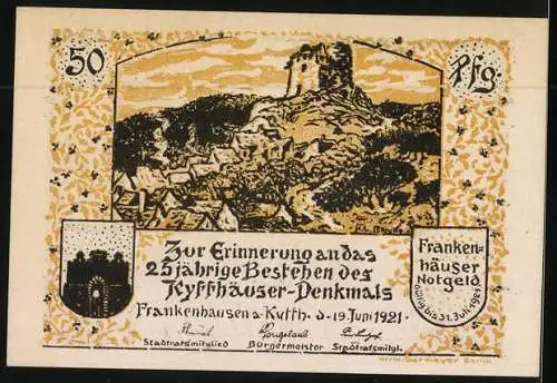 Notgeld Frankenhausen am Kyffhäuser 1921, 50 Pfennig, Barbarossa auf dem Kyffhäuser