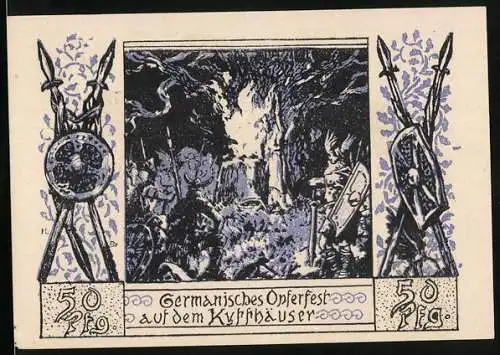 Notgeld Frankenhausen am Kyffhäuser 1921, 50 Pfennig, Germanisches Opferfest auf dem Kyffhäuser