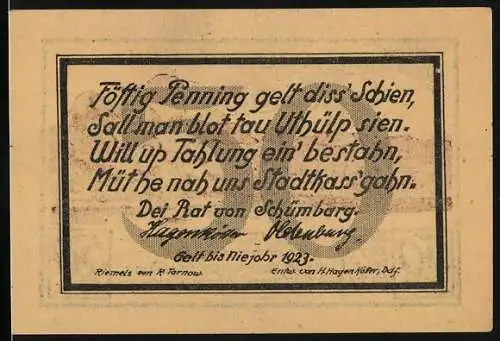 Notgeld Schönberg 1923, 50 Pfennig, Ortsansicht