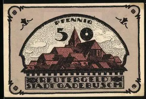 Notgeld Gadebusch 1921, Reutergeld 50 Pfennig, Ortsansicht und Ortspartie