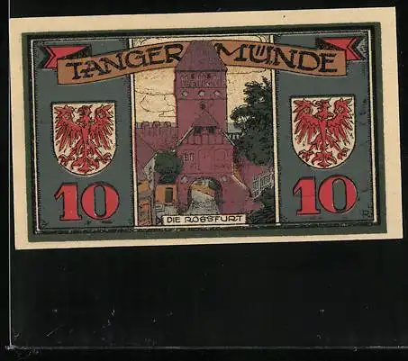 Notgeld Tangermünde 1921, 10 Pfennig, Die Rossfurt undJungfer Lorenz