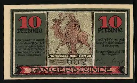 Notgeld Tangermünde 1921, 10 Pfennig, Die Rossfurt undJungfer Lorenz