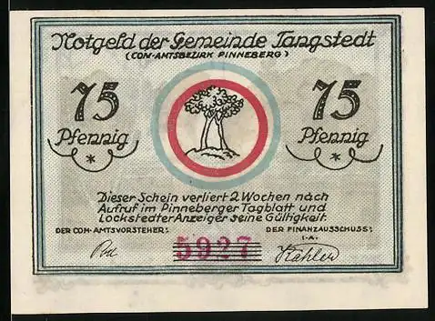 Notgeld Tangstedt, 75 Pfennig, Wulfsmühle, Pavillon mit Springbrunnen