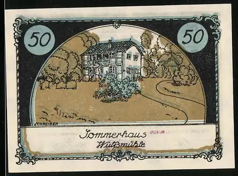 Notgeld Tangstedt, 50 Pfennig, Sommerhaus Wulfsmühle