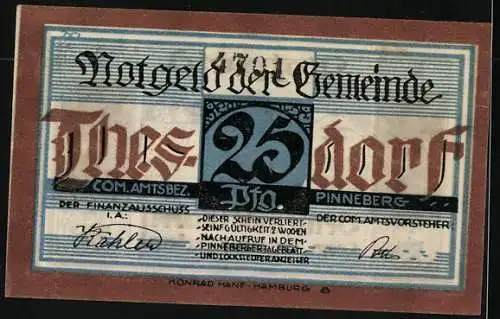 Notgeld Thesdorf, 25 Pfennig, Bauernhaus beim Getreidefeld