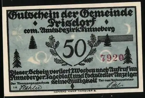 Notgeld Prisdorf, 50 Pfennig, Rehe am Feldrand