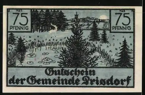 Notgeld Prisdorf, 75 Pfennig, Hirsch mit Ort in der Ferne