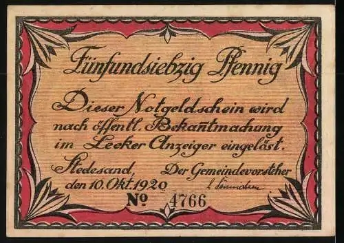 Notgeld Stedesand 1920, 75 Pfennig, Frauen beim Kaffeeklatsch