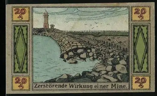 Notgeld Langeness-Nordmarsch 1921, 20 Pfennig, Zerstörende Wirkung einer Mine