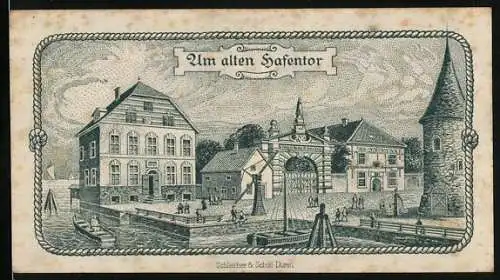 Notgeld Emden 1920, 25 Pfennig, Um alten Hafentor und Segelschiff mit Wappen