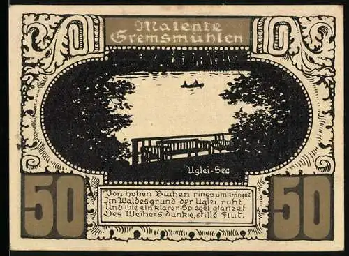 Notgeld Malente-Gremsmühlen, 50 Pfennig, Uglei See, Wappen von Orten der Holsteinischen Schweiz