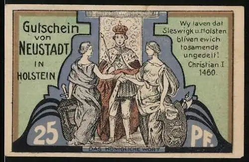 Notgeld Neustadt in Holstein 1921, 25 Pfennig, Christian I. 1460 und Wappen