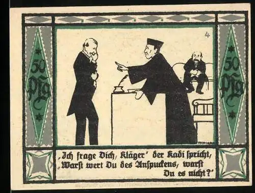 Notgeld Mülsen-St. Jakob 1921, 50 Pfennig, Kläger und Richter, Löwen mit Krone