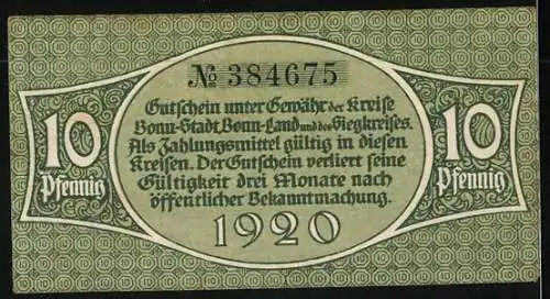 Notgeld Bonn 1920, 10 Pfennig, Drei Männer mit einem Riesenfels