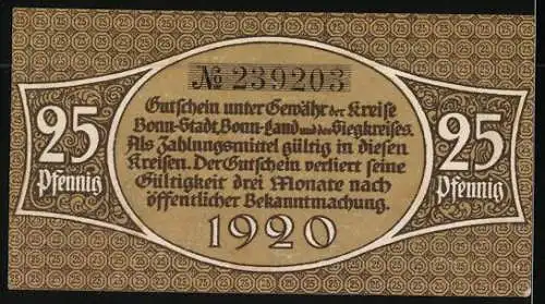 Notgeld Bonn 1920, 25 Pfennig, Drei Männer mit einem Riesenfels