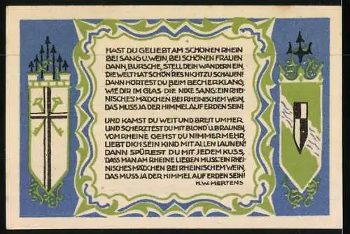 Notgeld Königswinter 1921, 50 Pfennig, Ortsansicht über den Rhein
