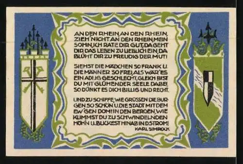 Notgeld Königswinter 1921, 50 Pfennig, Drachenburg und Drachenfels