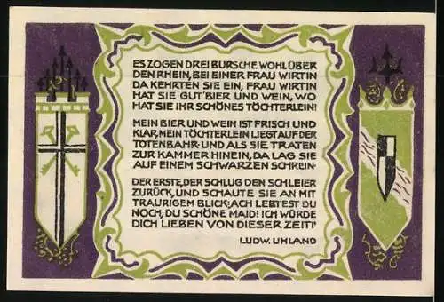 Notgeld Königswinter 1921, 50 Pfennig, Dreiburschenbaum auf dem Burghof