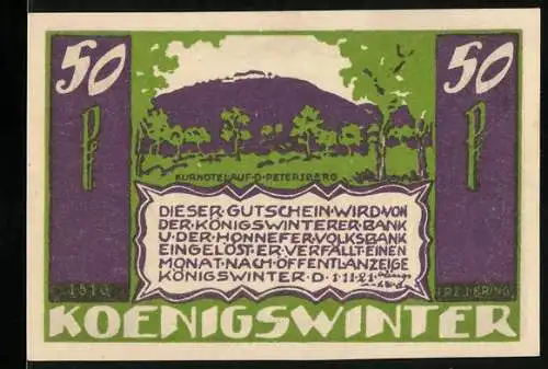 Notgeld Königswinter 1921, 50 Pfennig, Kurhotel auf dem Petersberg