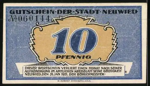 Notgeld Neuwied 1921, 10 Pfennig, Sämann auf dem Feld