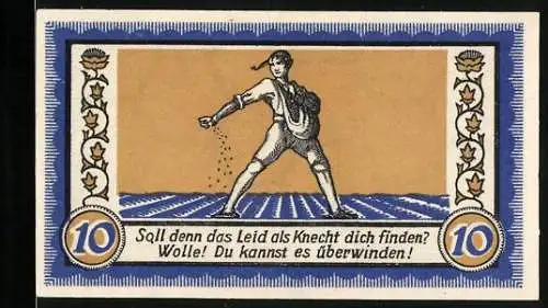 Notgeld Neuwied 1921, 10 Pfennig, Sämann auf dem Feld