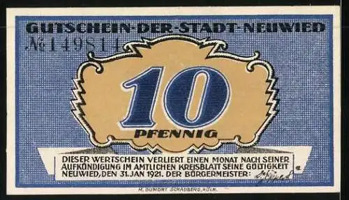 Notgeld Neuwied 1921, 10 Pfennig, Sämann auf dem Feld