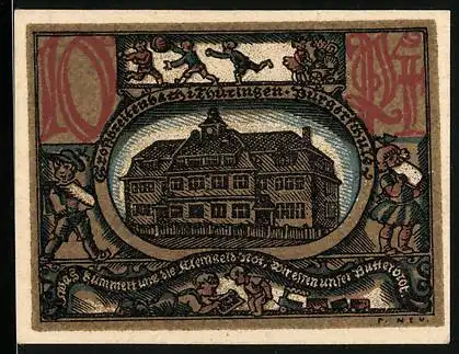 Notgeld Grossbreitenbach 1921, 10 Pfennig, Bürgerschule, Wappen